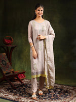 Thumbnail for Hand Embroidered Kurta With Pant & Organza Sequined Embroidered Dupatta, Grey - Hiral Fashion - Distacart