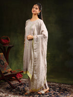 Thumbnail for Hand Embroidered Kurta With Pant & Organza Sequined Embroidered Dupatta, Grey - Hiral Fashion - Distacart