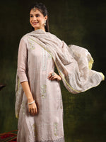 Thumbnail for Hand Embroidered Kurta With Pant & Organza Sequined Embroidered Dupatta, Grey - Hiral Fashion - Distacart