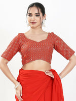 Thumbnail for Joban Fashion Red Silk Padded Blouse With Sweetheart Neck Elbow Sleeves - Distacart