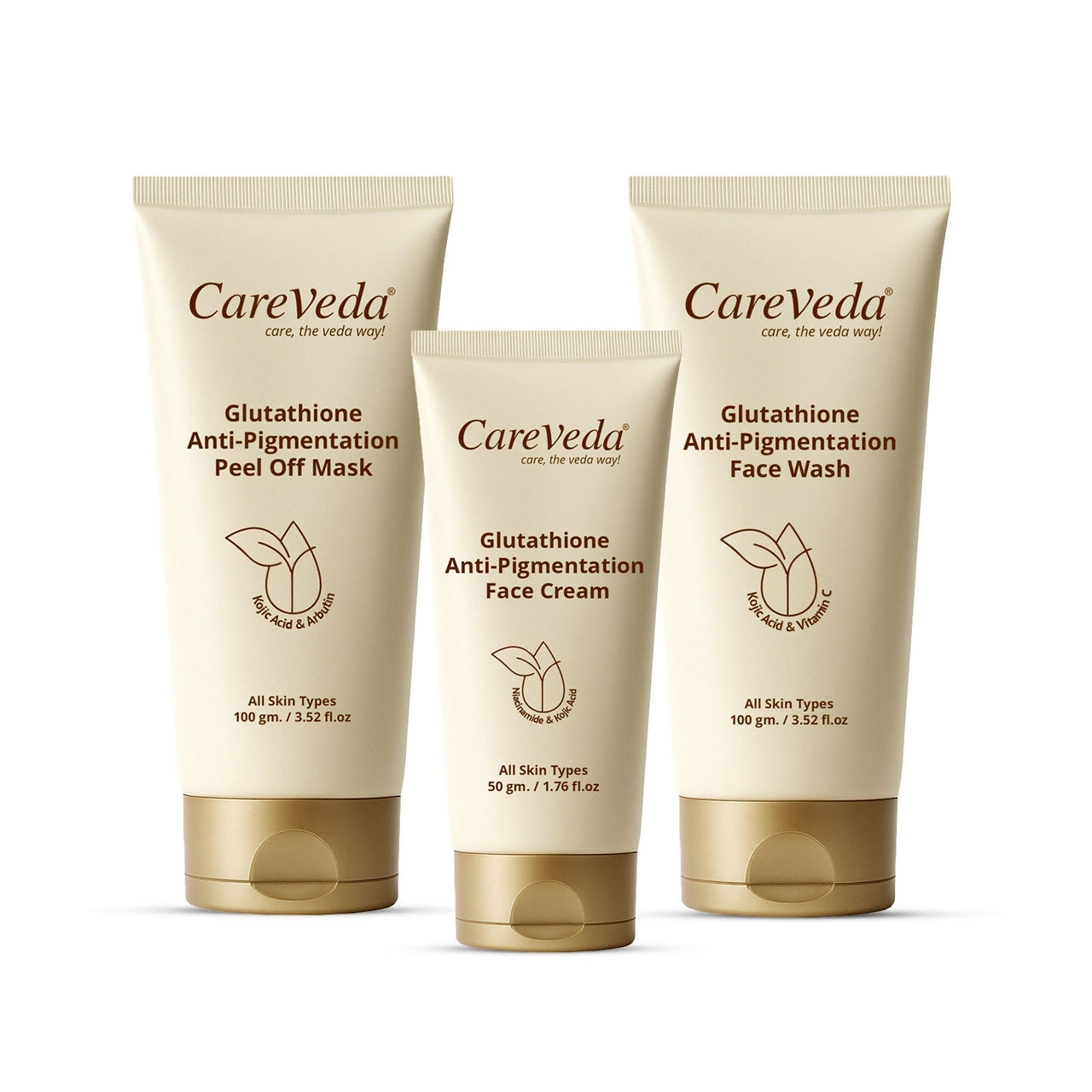 CareVeda Glutathione Skin Care Set of 3 | Face Cream & Face Wash, Peel off Mask for Bright, Even-Toned Skin | Anti-Pigmentation & Glow Boost | For Men & Women - Dista
