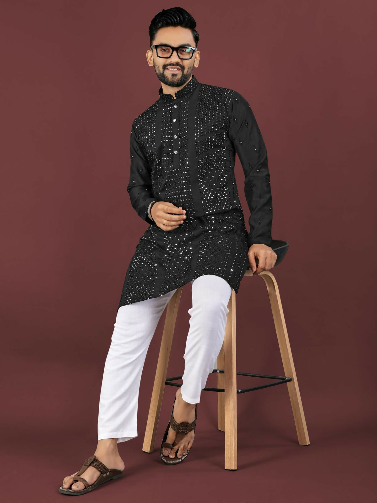 Anaita Black Embroidered Silk Straight Kurta - Distacart
