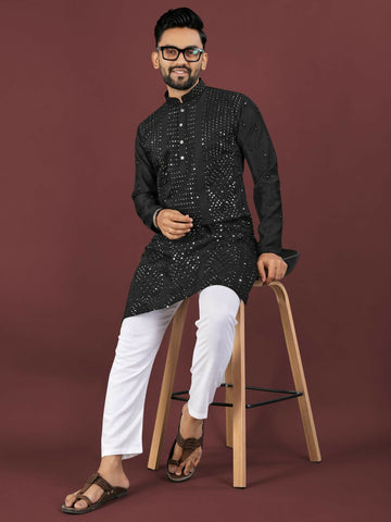 Anaita Black Embroidered Silk Straight Kurta - Distacart