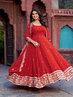 Thumbnail for The52 Women's Beautiful Faux Georgette Fabric Embroidery Work Flared Anarkali Pant and Dupatta Set - Distacart