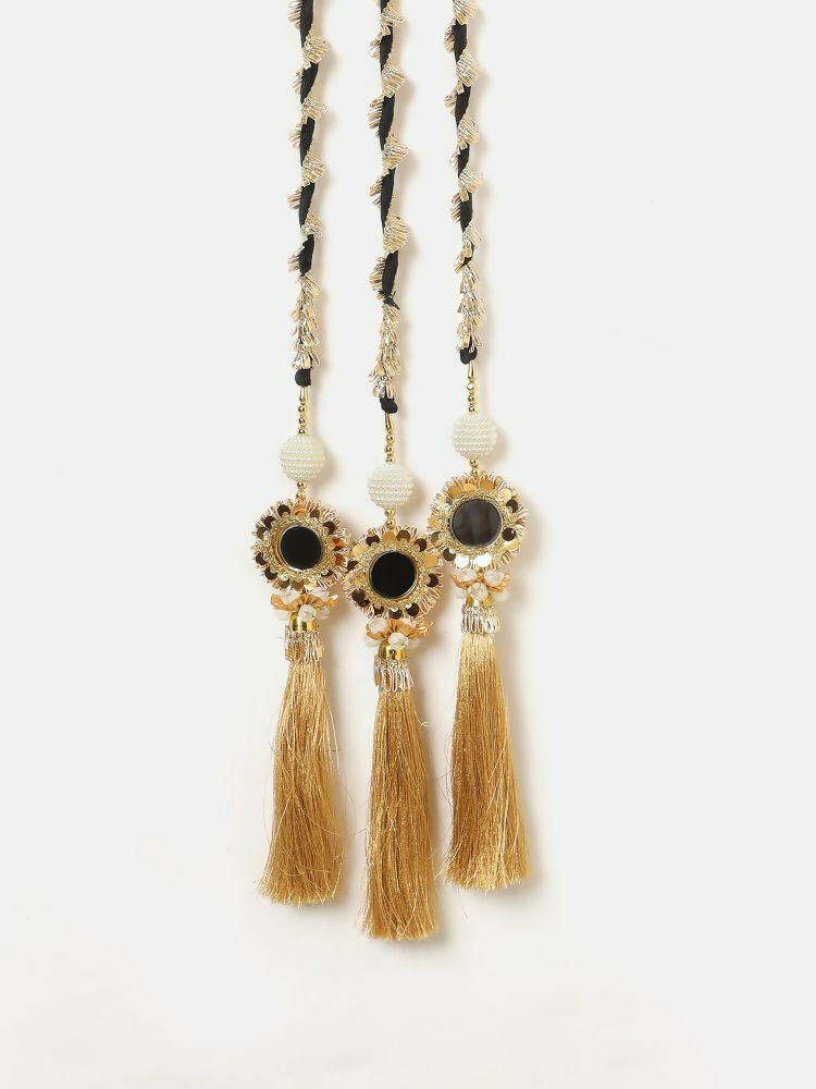 Ruby Raang Gold Gota Pati Work And Black Thread And Mirrors With Gold Stones & Pearls - Distacart