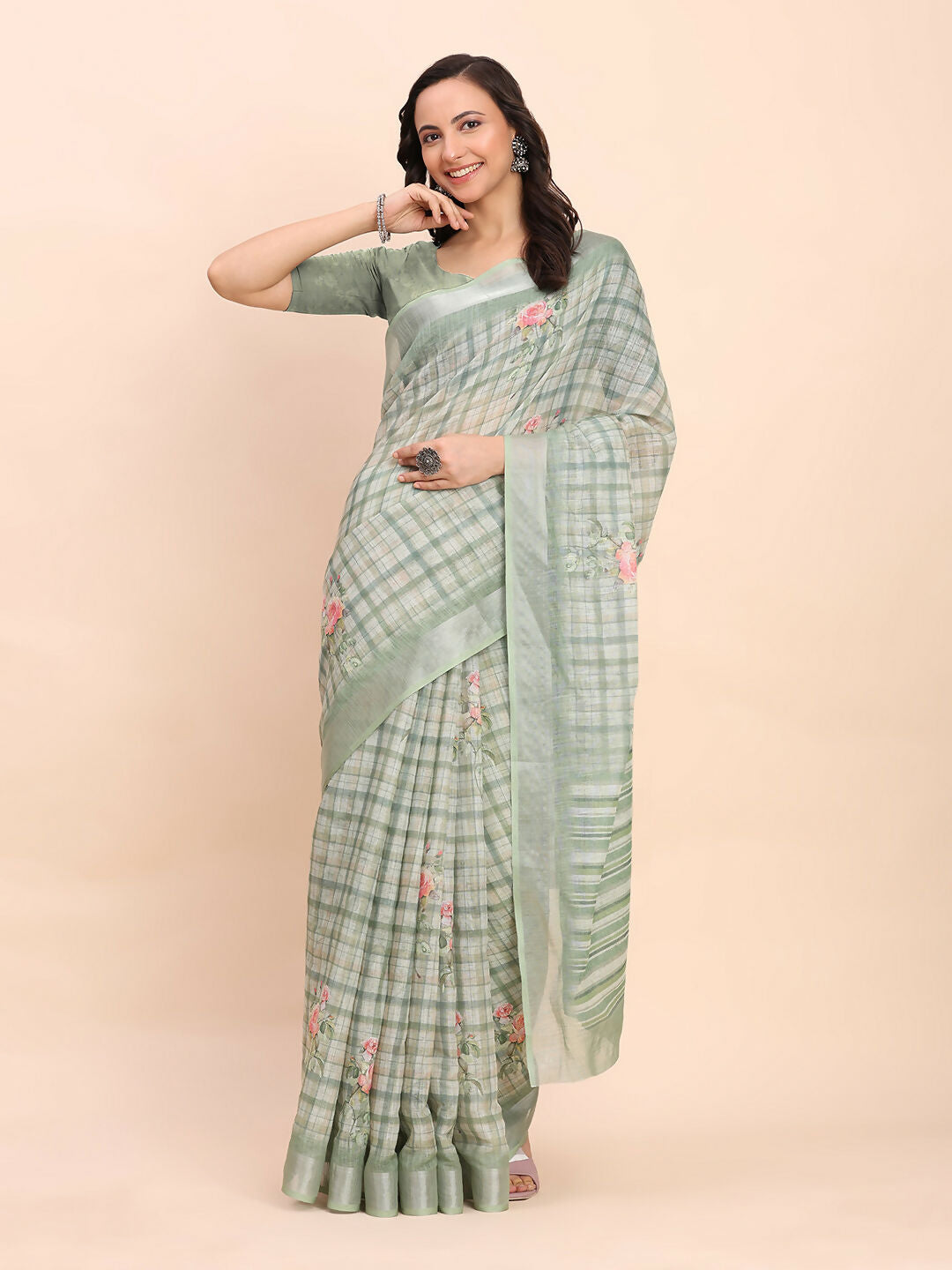 Astita Linen Cotton Light Green Saree