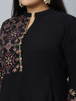 Thumbnail for Sztori Plus Size Geometric Printed Mandarin Collar Straight Kurta With Trouser - Distacart