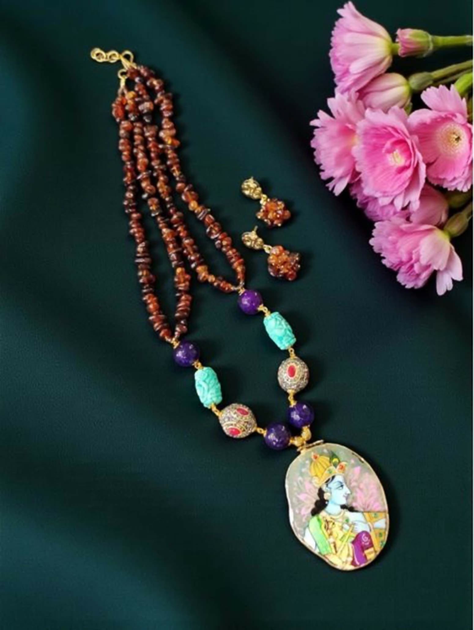 Joban Fashion Women Multi Onyx Beads With (Mother Of Pearl (Dyed) Chips And Hydro Beads