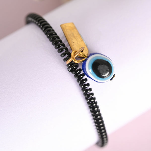NVR Men & Women Black Evil Eye Crystal Spring Ring Bracelet - Distacart