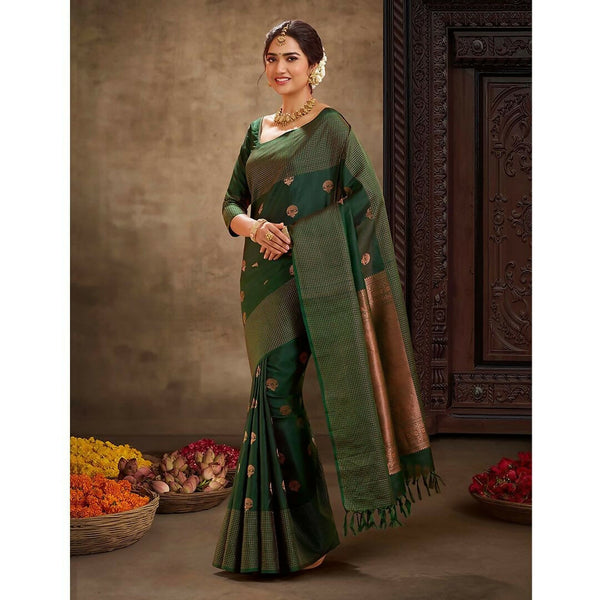 Preksha Creation Designer Women Banarasi Soft Silk Saree - Green - Distacart