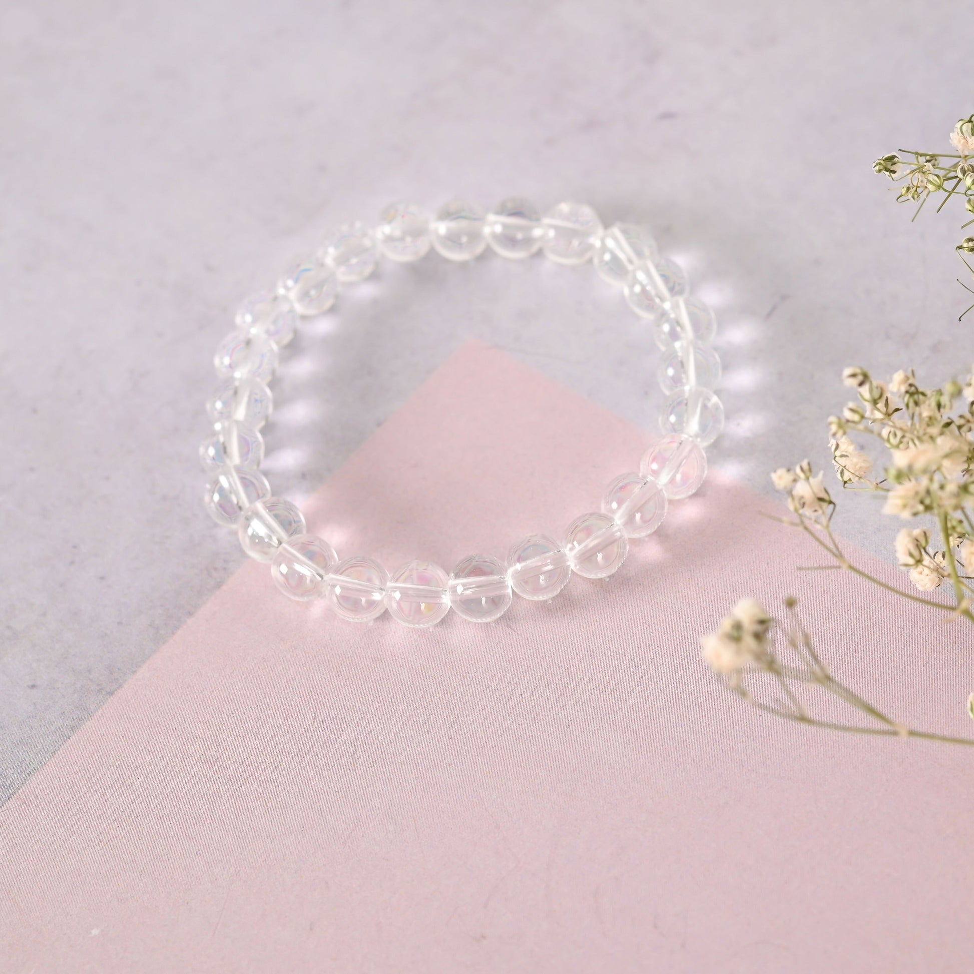 NVR Men & Women Transparent & White & Black Marbel Crystal Elasticated Bracelet - Distacart