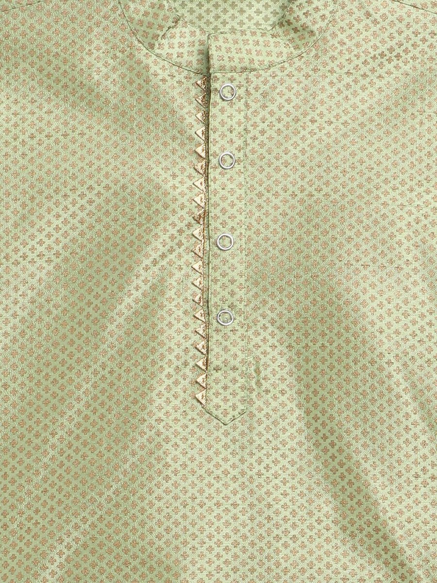 Ahalyaa Green Poly Silk Gold Print Kids Kurta Churidar Set For Boys - Distacart
