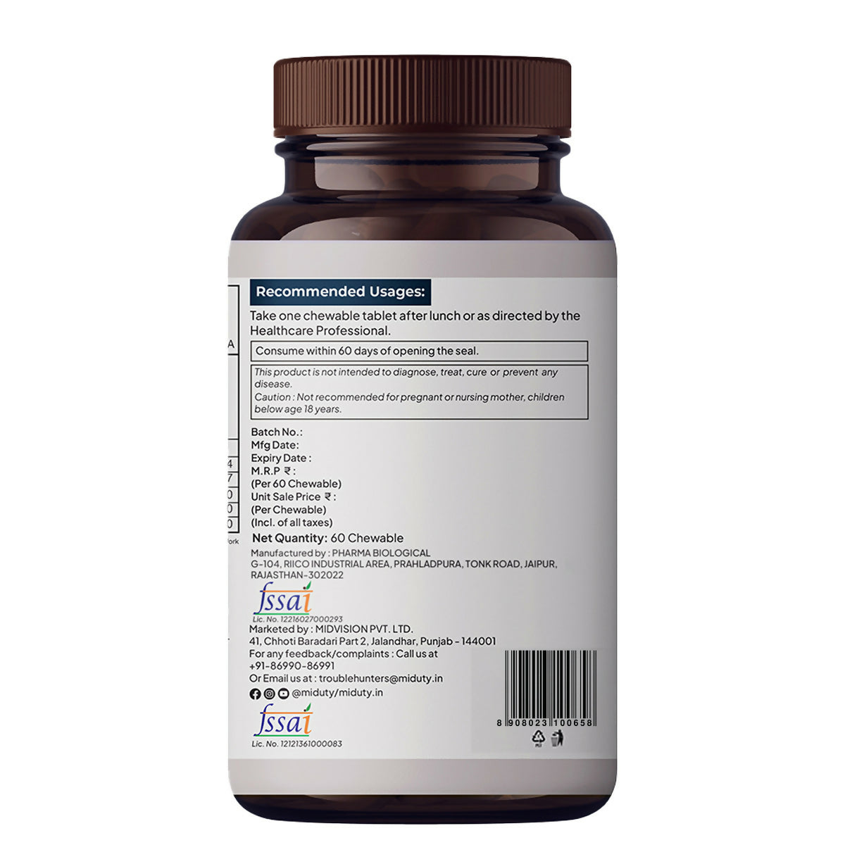 Miduty Vitamin B12 - Methyl Folate Chewables - Distacart