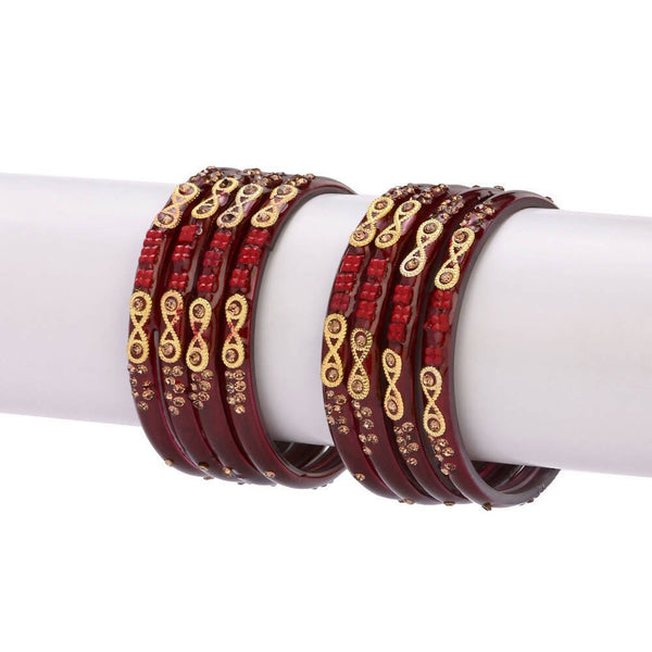 Afast Designer Fancy Party Bangle/ Kada Set, Maroon, Glass, Pack Of 8 - Distacart
