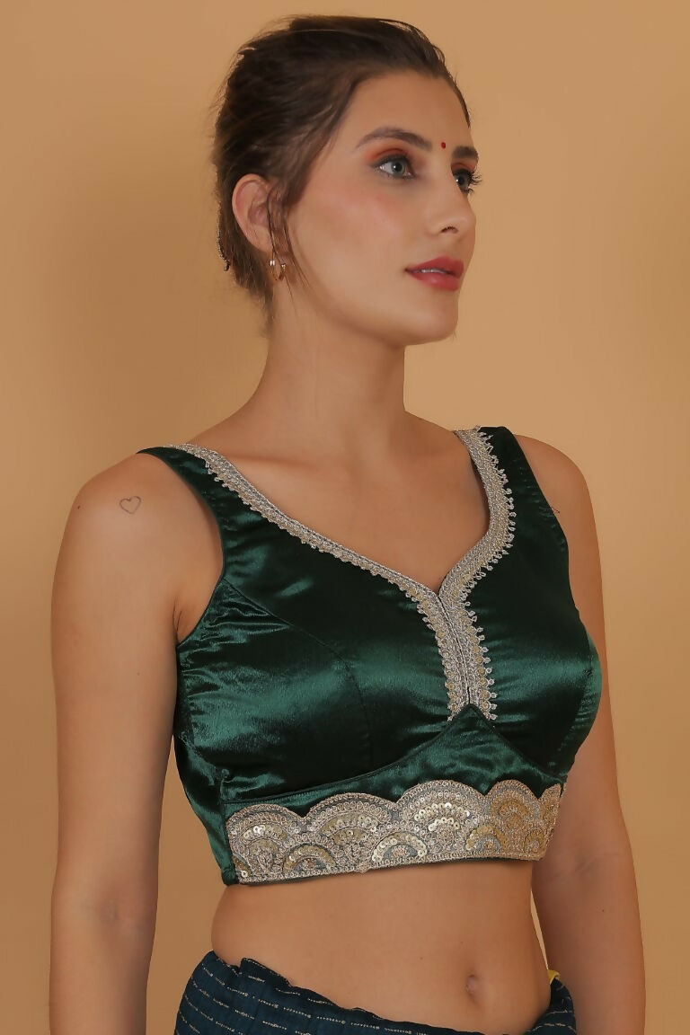 Joban Fashion Silk Zari And Sequence Work Padded Blouse - Green