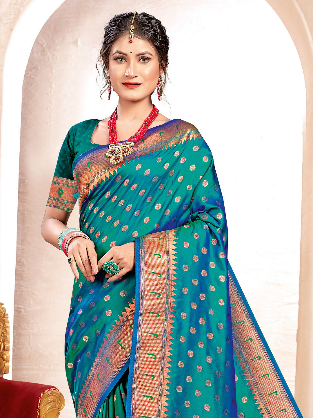 Astita Paithani Silk Sea Green Saree
