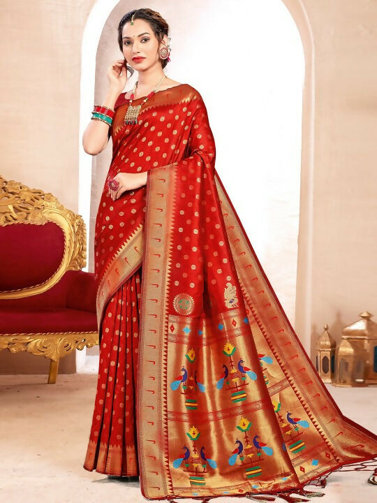 Shree Shyam Fashion Paithani Silk Red Saree - Distacart