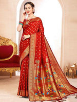 Thumbnail for Astita Paithani Silk Red Saree