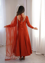 Thumbnail for Lehenga Mart Designer Anarkali Suit With Kurta, Pant, Dupatta For Women-Rust - Distacart
