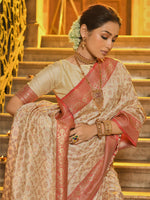 Thumbnail for Anaita Off White Banarasi Saree With Blouse Piece - Distacart
