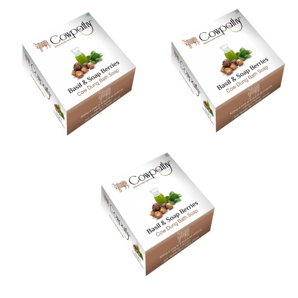 Cowpathy Basil & Soap Berries Cow Dung Bath Soap (75gms) - Distacart