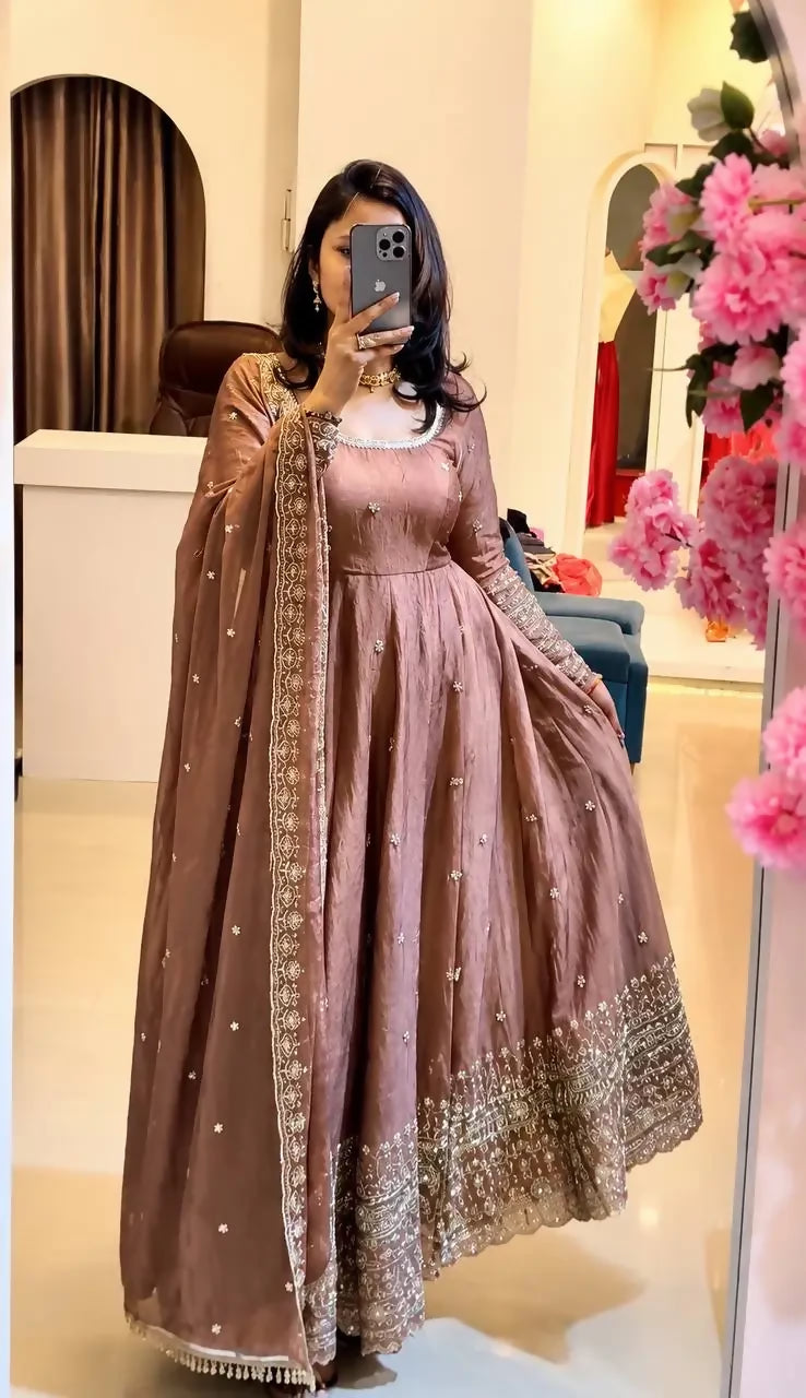 Teeya Creation Onion Heavily Embroidered Anarkali Suit Set