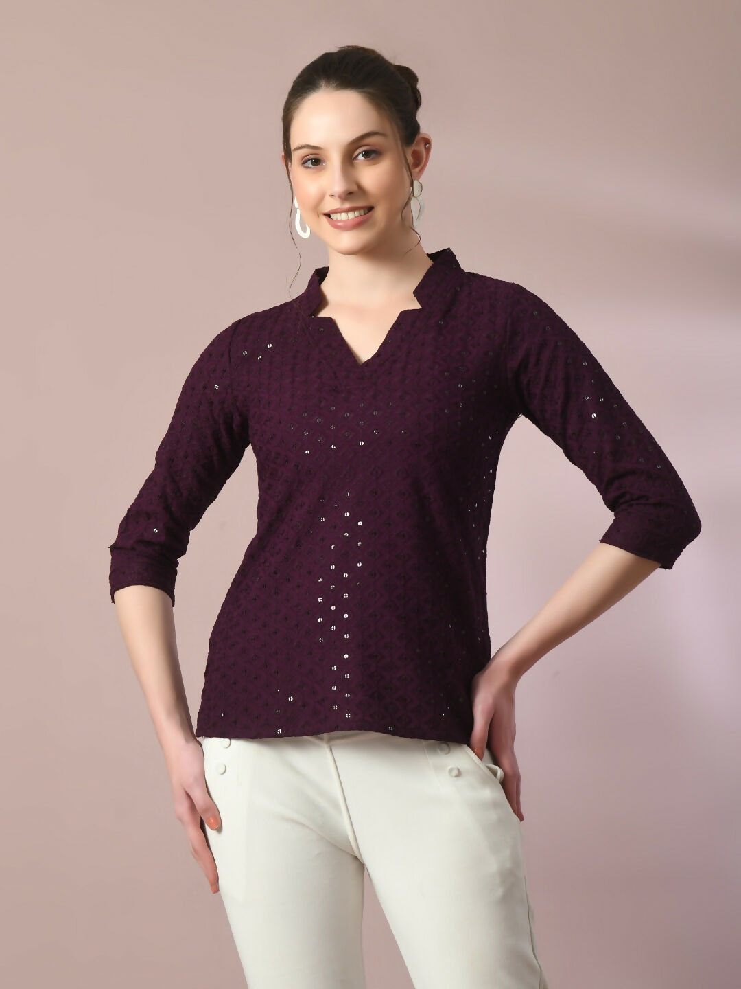 Myshka Women's Violet Embellished Cotton Regular Party Tunic - Distacart