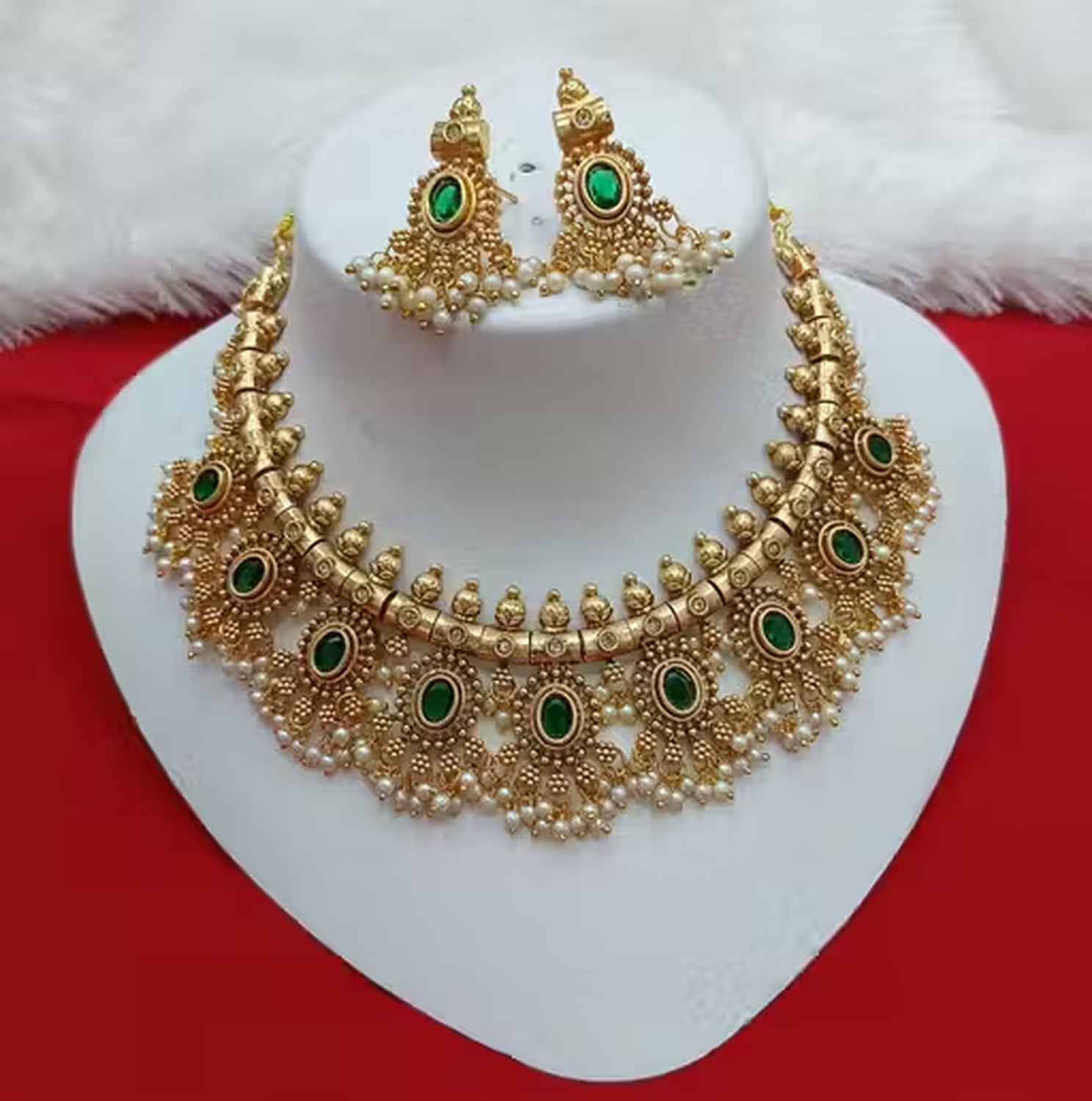 Jewel City Traditional Handcrafted Gold-Plated Temple Jewelry – Ethnic Bridal Necklace Set for Weddings, Parties and Festivals