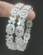 Thumbnail for Jewel City Exquisite Emerald & Diamond Rhodium-Plated Floral Kada White Bangles - Handcrafted Ethnic Jewelry for Weddings - Distacart