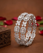 Thumbnail for Jewel City Exquisite Emerald & Diamond Rhodium-Plated Floral Kada White Bangles - Handcrafted Ethnic Jewelry for Weddings - Distacart