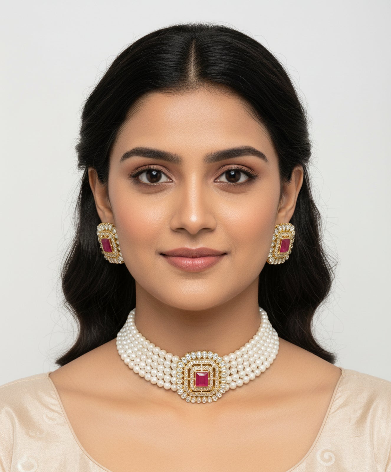 Jewel City Traditional Gold-Plated Multi-Layered Pearl Choker Necklace Set & Earrings Indian Ethnic Wedding Jewelry
