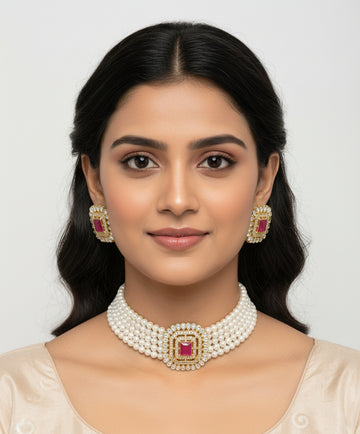 Jewel City Traditional Gold-Plated Multi-Layered Pearl Choker Necklace Set & Earrings Indian Ethnic Wedding Jewelry - Distacart