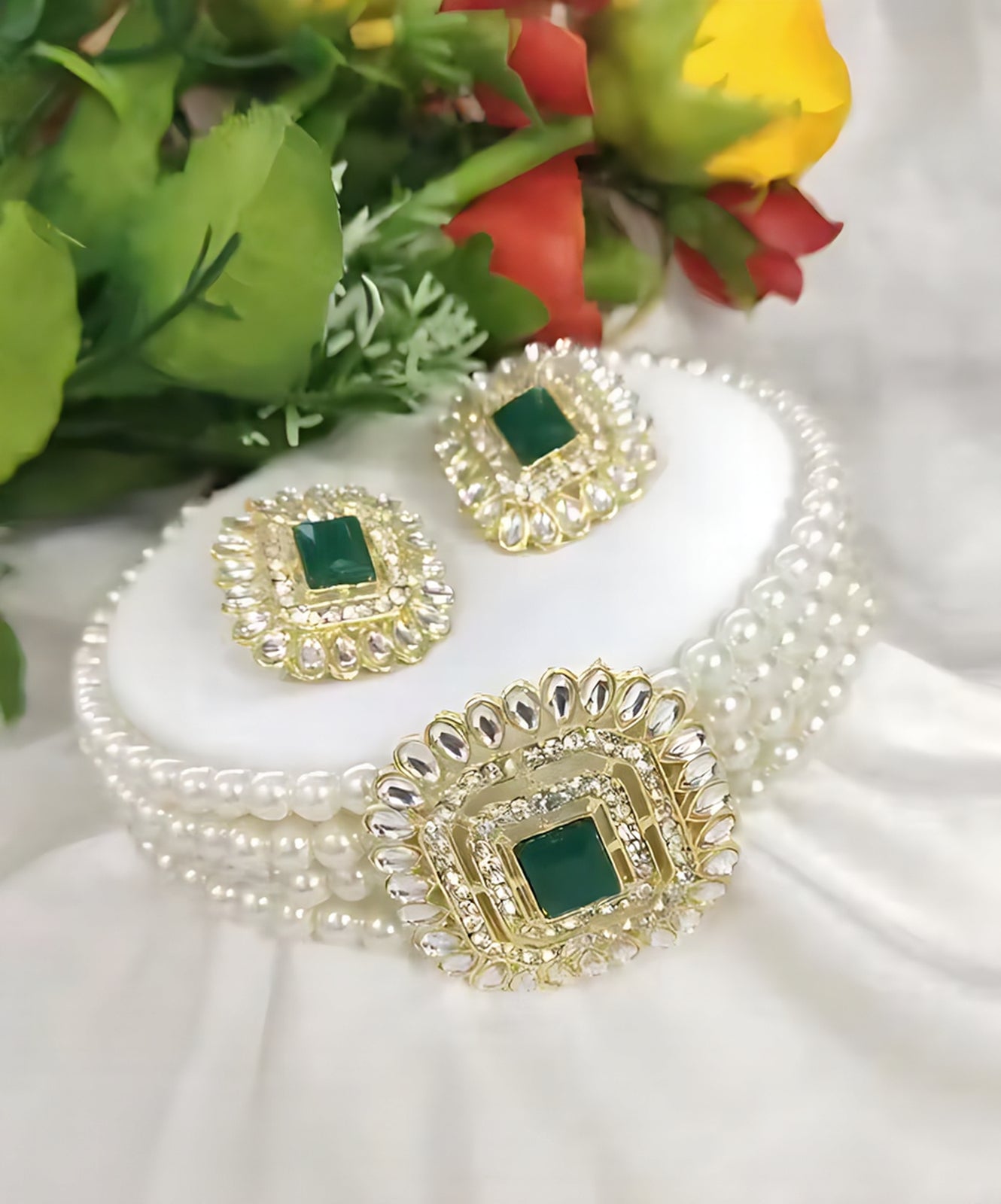 Jewel City Traditional Gold-Plated Multi-Layered Pearl Choker Necklace Set & Earrings Indian Ethnic Wedding Jewelry - Distacart