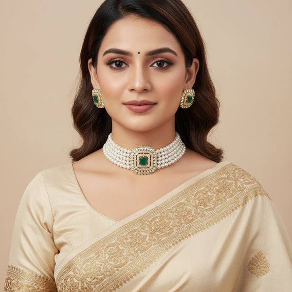 Jewel City Traditional Gold-Plated Multi-Layered Pearl Choker Necklace Set & Earrings Indian Ethnic Wedding Jewelry - Distacart