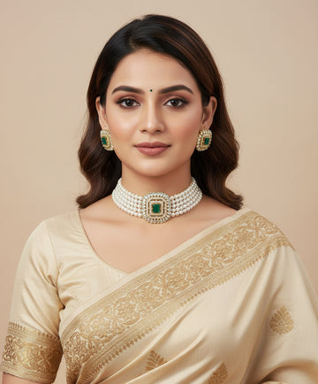 Jewel City Traditional Gold-Plated Multi-Layered Pearl Choker Necklace Set & Earrings Indian Ethnic Wedding Jewelry - Distacart
