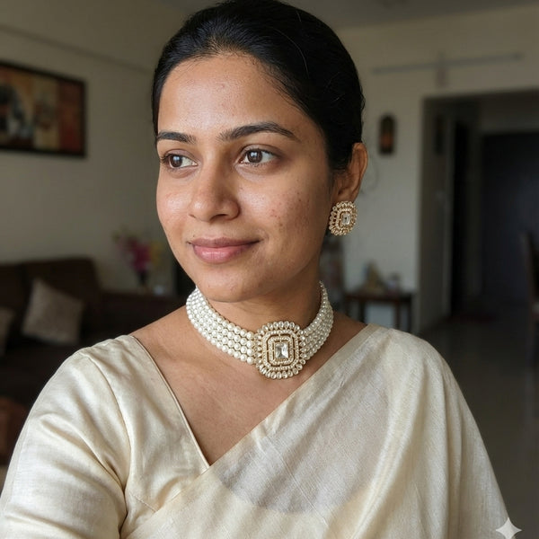 Jewel City Traditional Gold-Plated Multi-Layered Pearl Choker Necklace Set & Earrings Indian Ethnic Wedding Jewelry - Distacart