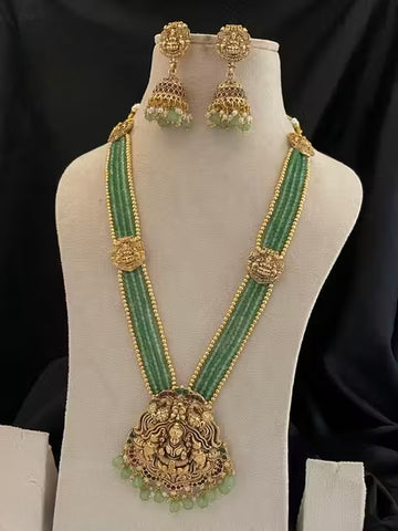 Jewel City Traditional Handcrafted Gold-Plated Lakshmi Temple Necklace Set with Green Beads and Earrings Ethnic Bridal Jewelry Set - Distacart
