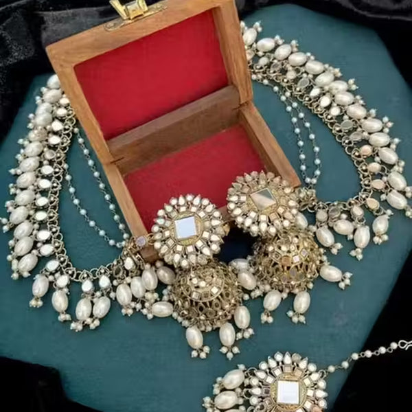 Jewel City Traditional Handcrafted Kundan Pearl Jhumka Drop Earrings And Maang Tikka Set - Distacart