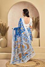 Thumbnail for Vastranavya Blue Digital Printed Linen Ready To Wear Designer Saree with Unstitched Blouse - Distacart