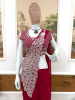 Thumbnail for Teeya Creation Rani Color Faux Georgette Embroidery Work Party Wear Ready To Wear Saree - Distacart