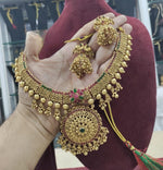 Thumbnail for Jewel City Traditional Gold-Plated Temple Necklace Set with Jhumka Earrings for Bridal & Festive Wear - Distacart