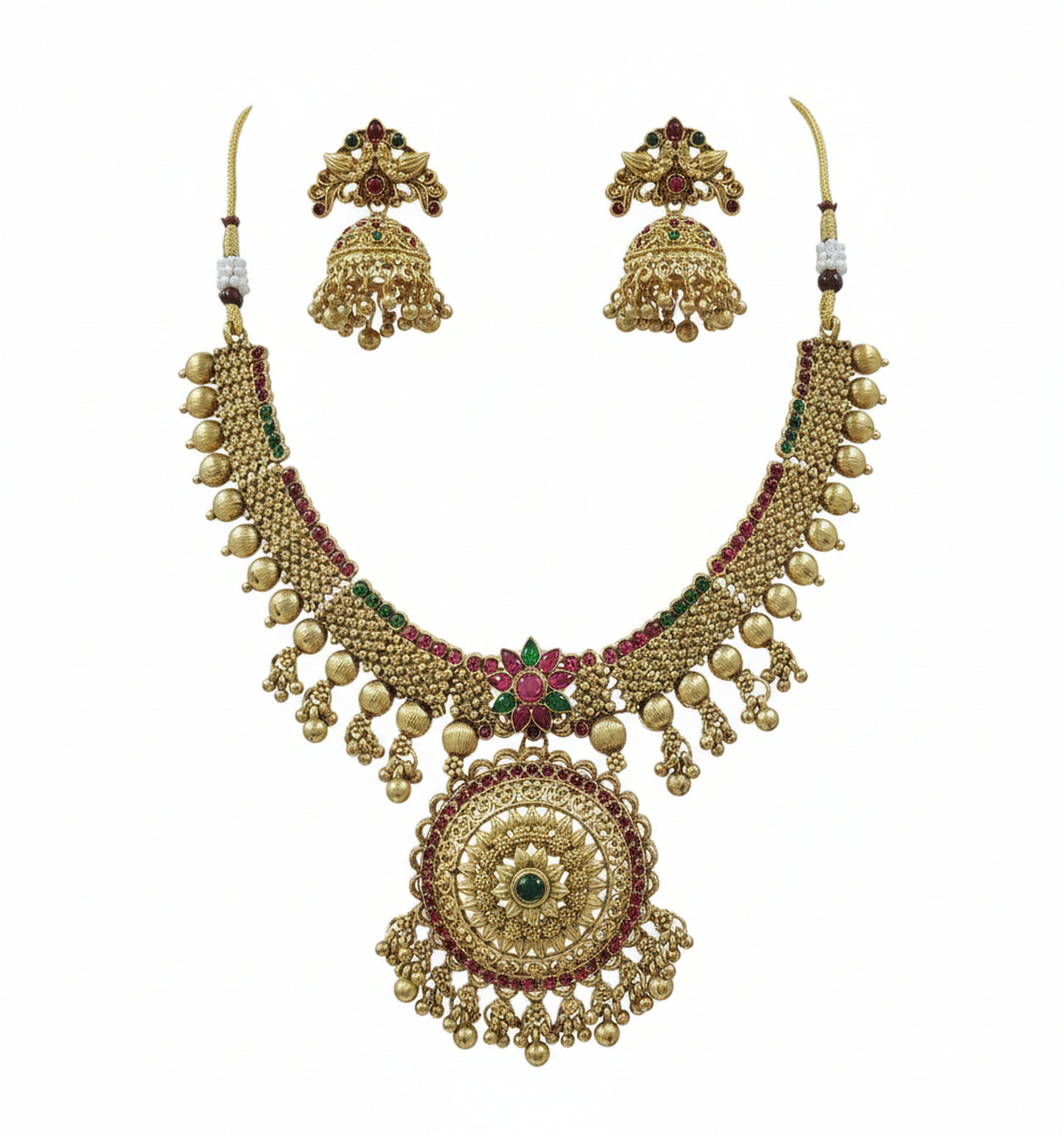 Jewel City Traditional Gold-Plated Temple Necklace Set with Jhumka Earrings for Bridal & Festive Wear - Distacart