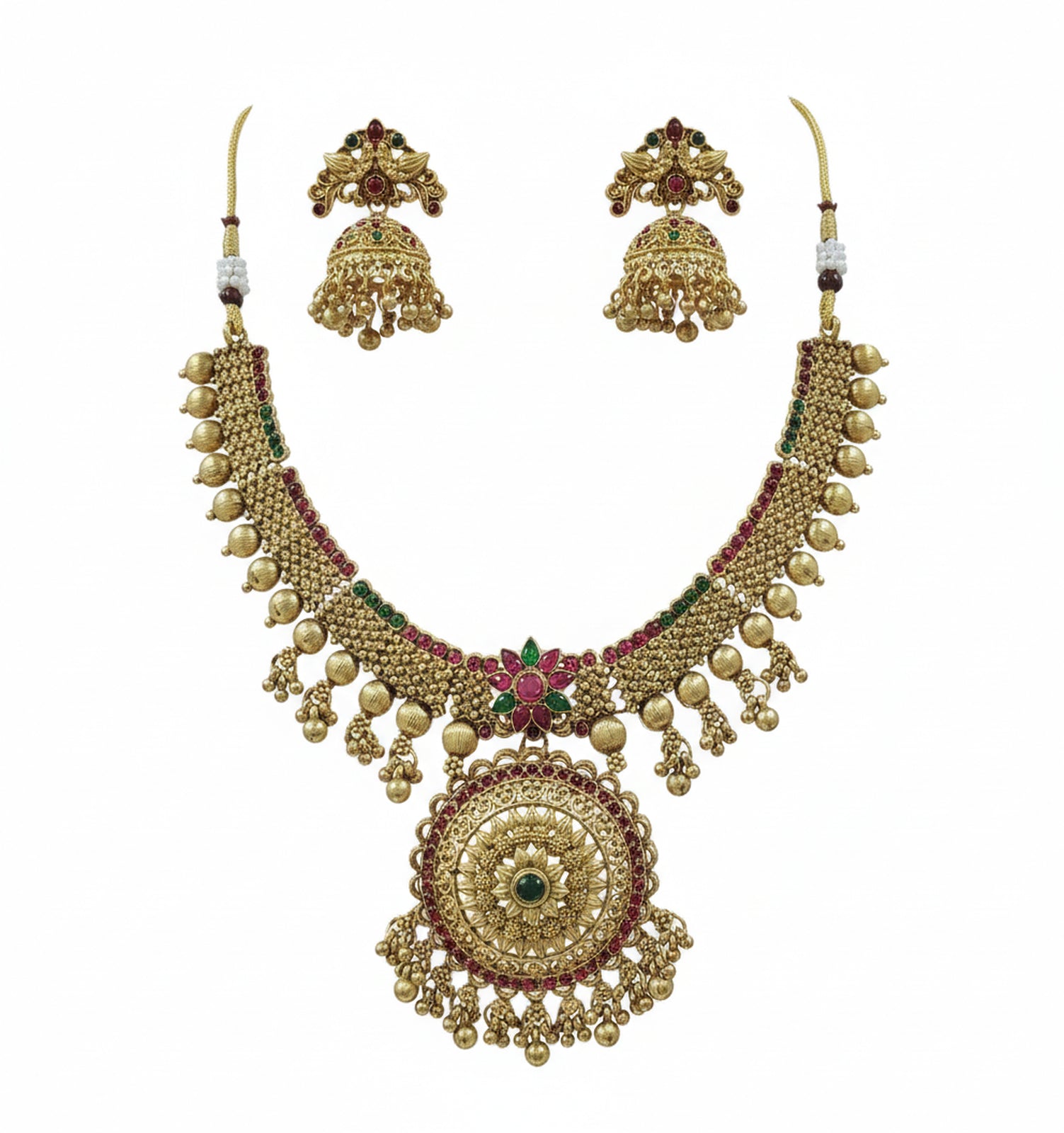 Jewel City Traditional Gold-Plated Temple Necklace Set with Jhumka Earrings for Bridal & Festive Wear - Distacart