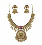 Thumbnail for Jewel City Traditional Gold-Plated Temple Necklace Set with Jhumka Earrings for Bridal & Festive Wear - Distacart
