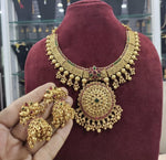 Thumbnail for Jewel City Traditional Gold-Plated Temple Necklace Set with Jhumka Earrings for Bridal & Festive Wear - Distacart