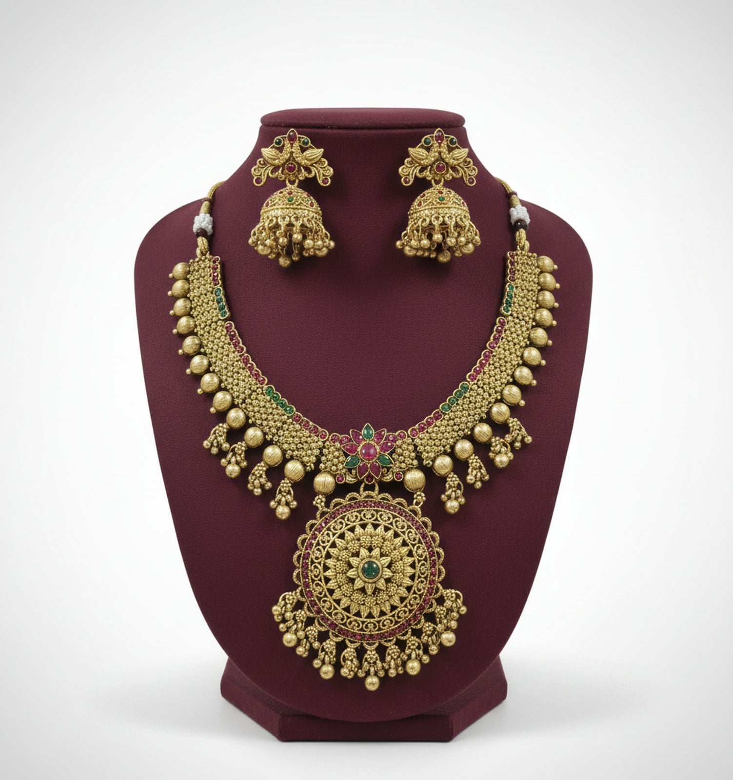 Jewel City Traditional Gold-Plated Temple Necklace Set with Jhumka Earrings for Bridal & Festive Wear - Distacart