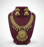 Thumbnail for Jewel City Traditional Gold-Plated Temple Necklace Set with Jhumka Earrings for Bridal & Festive Wear - Distacart