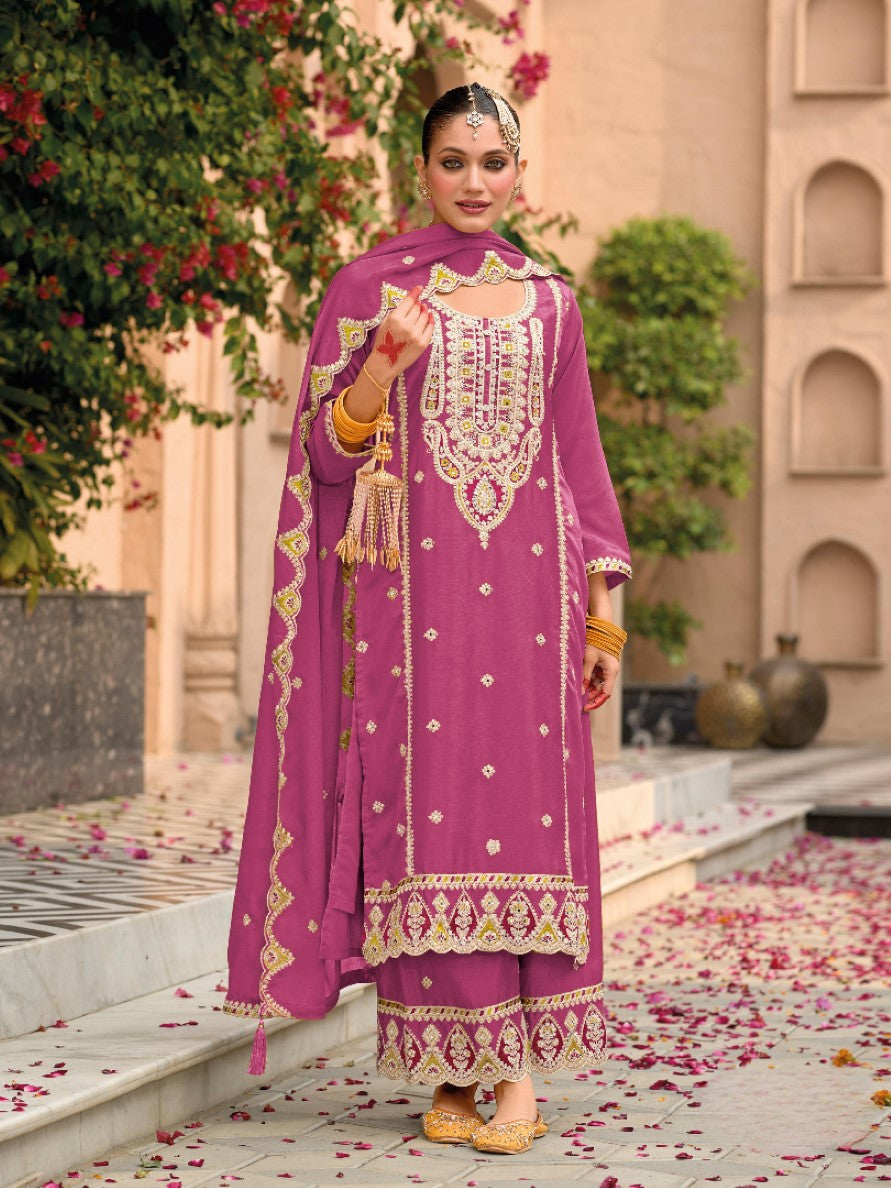 Anaita Pink Premium Embroidered Chiffon Salwar Suit - Distacart