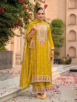 Thumbnail for Anaita Yellow Premium Embroidered Chiffon Salwar Suit - Distacart