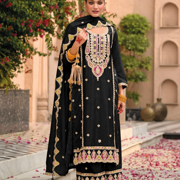 Anaita Black Premium Embroidered Chiffon Salwar Suit - Distacart